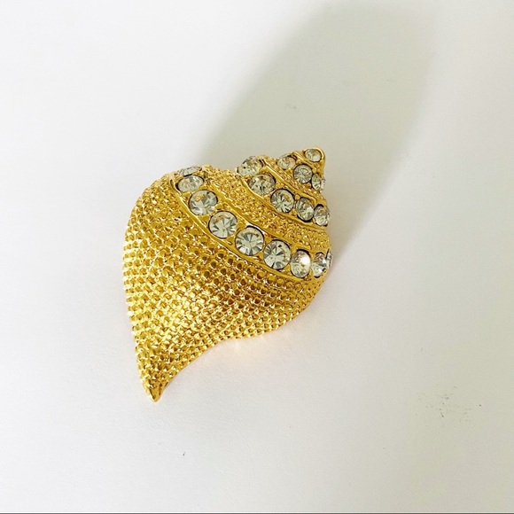 Kenneth Jay Lane vintage seashell gold rhinestone convertible pendant brooch - Picture 4 of 7